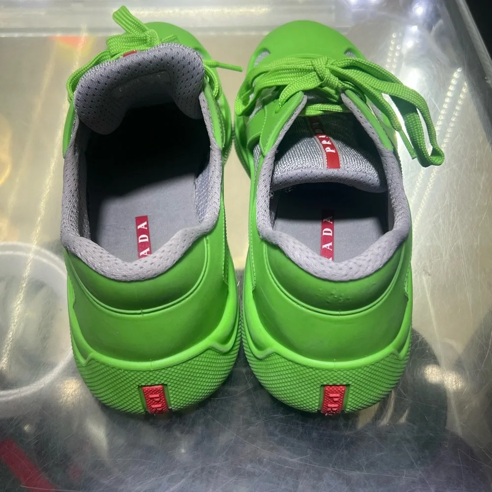 Prada Men’s Neon Green Cups Low-Top Sneakers - Picture 3 of 7